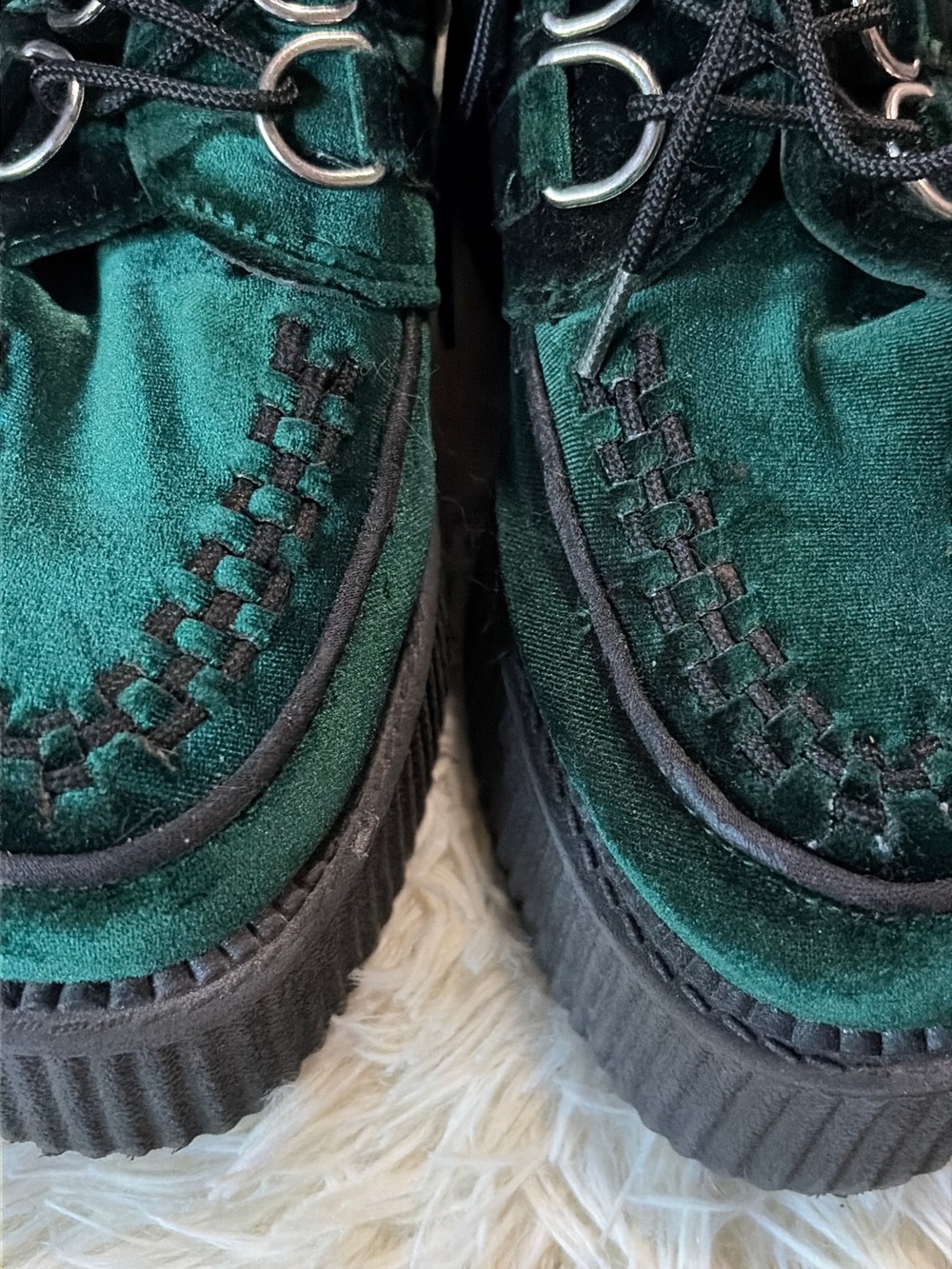 tuk Green Velvet Platform Shoes with Black Soles